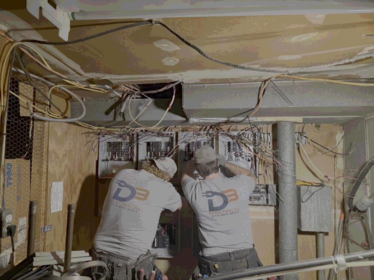 D3 Electrical team working on commercial electrical panels